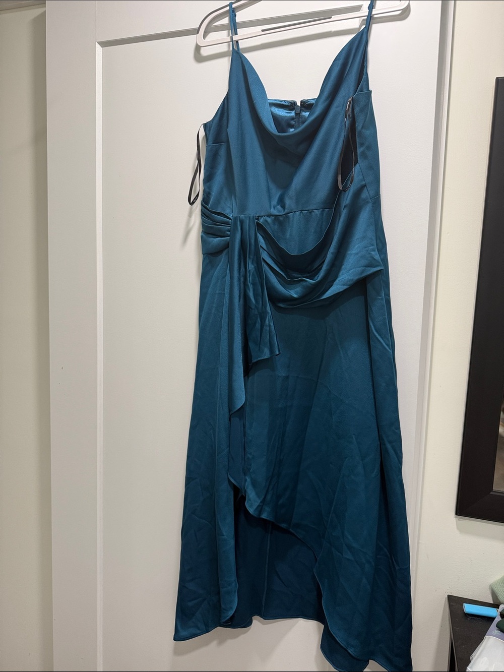 City Chic Teal Asymmetrical Draped Slip Dress